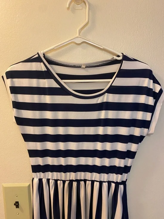 Striped Navy and White Maxi Skirt Dress - Picture 2 of 3